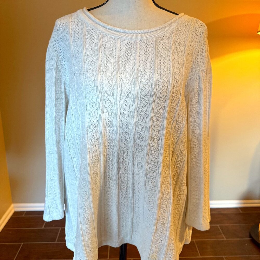 White Christopher & Banks Cable Knit Crewneck Sweater | Size XL